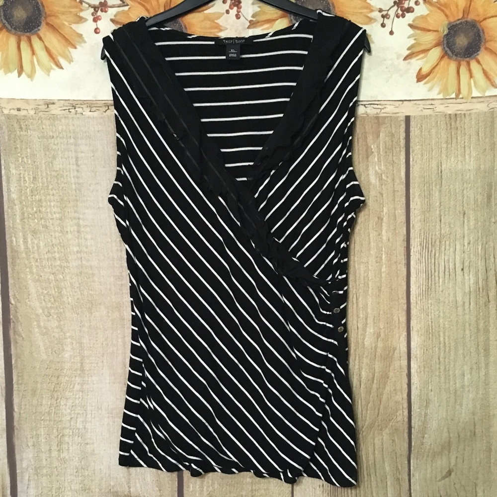Ruffle/Wrap Striped Tank Top